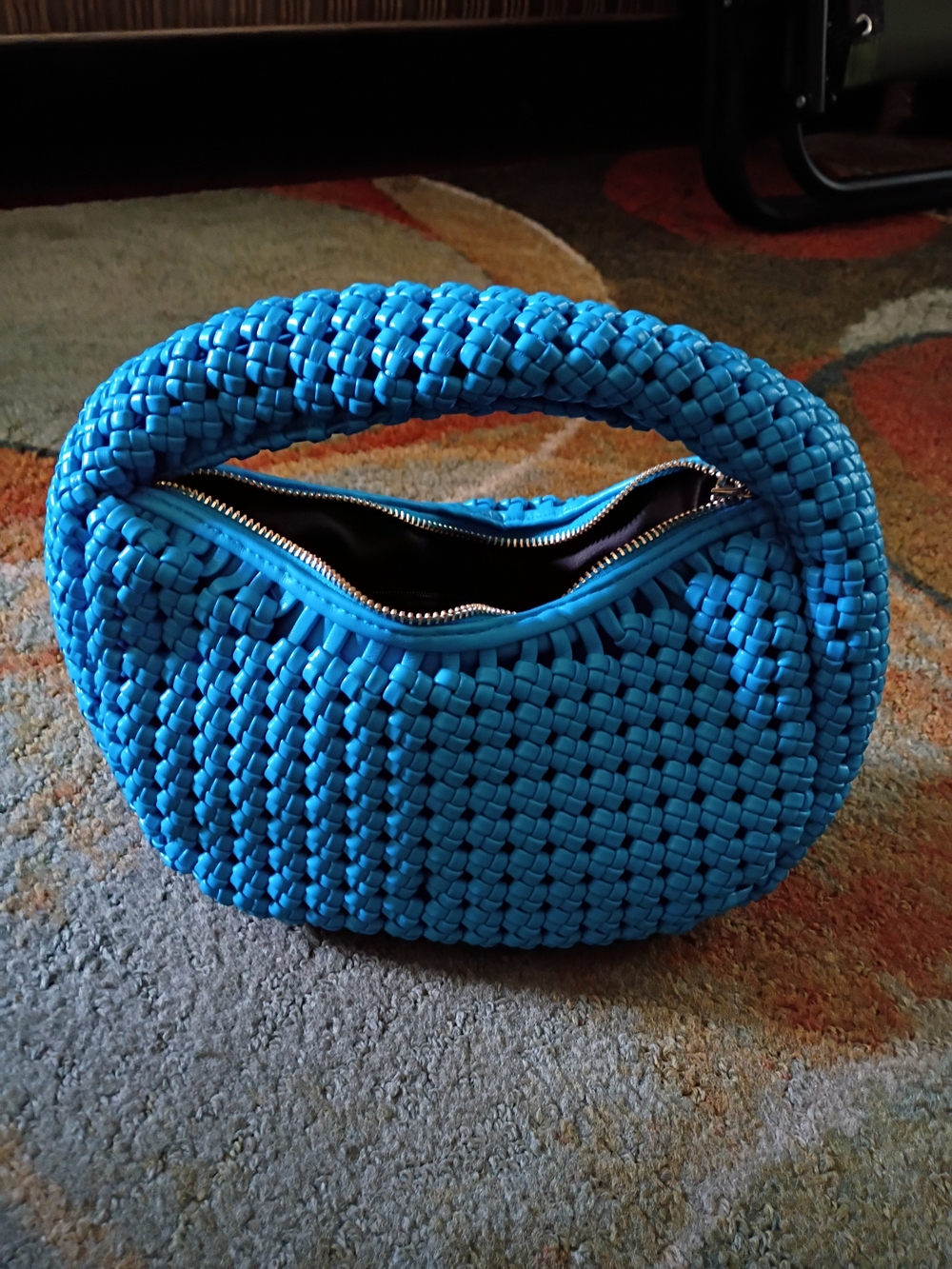 Sincerely Jules Woven Blue Handbag with Top Handle